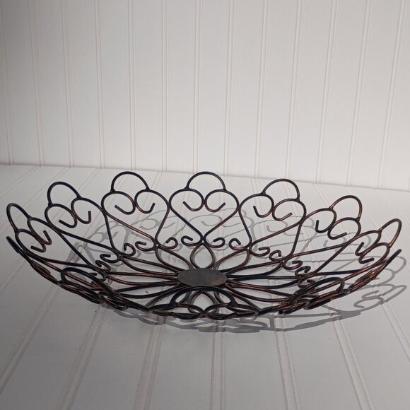 Metal Wire Fruit Bowl Bread Basket Oil Rubbed Bronze Decorative Ornate Scroll - Picture 7 of 8